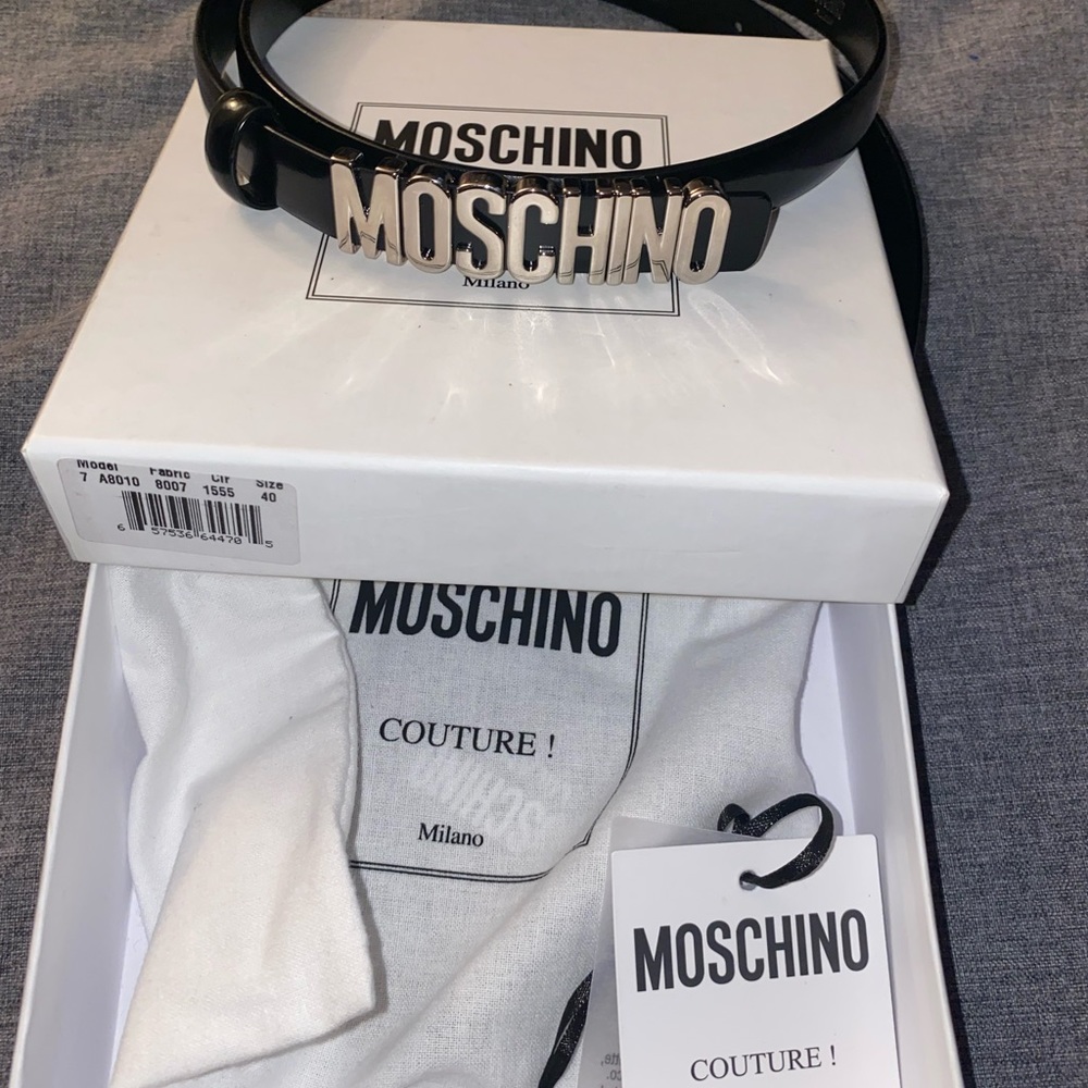 Small Black Moschino Belt w/ Sliver Logo